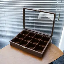 高級ウォールナット調の透明蓋付き収納ボックス【多格・防塵・アクセサリー用】