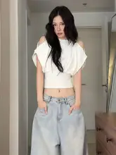 デザイン性のあるオフショルダーウエスト絞りトップス【女性用・ショートスリーブ・個性的なスタイル】