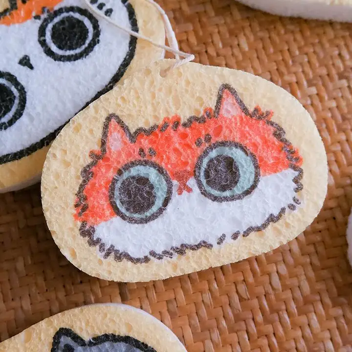 かわいい猫イラストのキッチンクリーナー【木材パルプ・掃除用スポンジ・多用途】