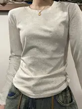 グレー 長袖Tシャツ レディース シンプル ベーシック アメリカンビンテージ スリム フィット 秋冬