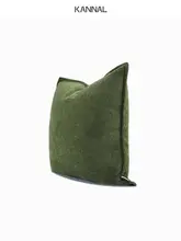 Wabi-Sabi デザインのリバーシブル緑色シェニールクッション【北欧スタイル・ソファ用】