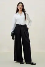 大きいサイズレディース春用通勤黒パンツ【シンプルデザイン・ハイウエスト・スリム効果】（セットアップ対応）