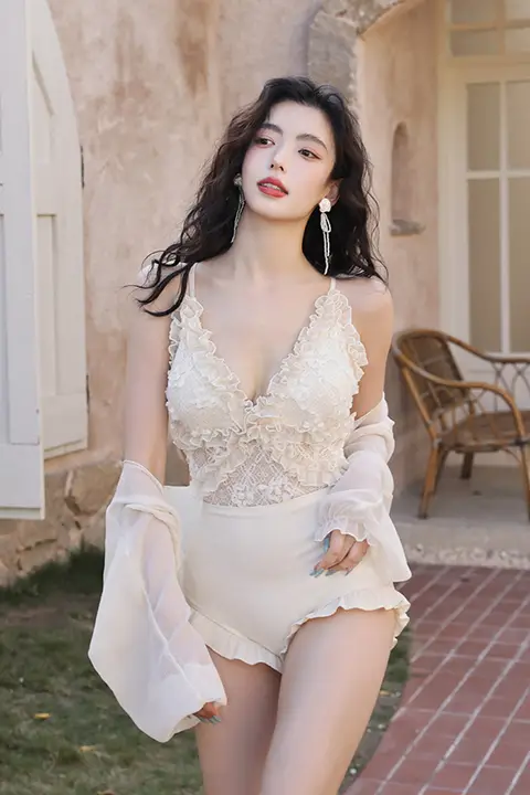 女性用レースビキニカバーアップ【セクシー・リゾートスタイル・温泉用】（セットアップ対応）