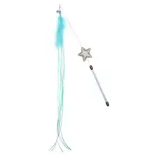 猫用おもちゃ フェザー付き流れリボン キャットボール 玩具用スティック【耐久性スチール・おしゃれな星型】