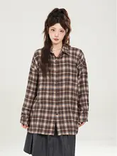 シャツアウター レディース 長袖 ブラウンチェック柄 ヴィンテージ カジュアル UVカット おしゃれ 春夏