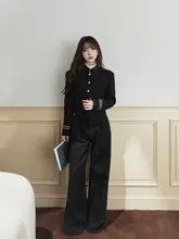 明線デザインのフィットパンツ【女性用・ワイド・ロング】