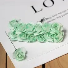 フェイクペーパー製ローズブーケ【シャンパン色・薄青・直径2cmの花頭・12本セット】