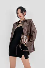 レトロ風 PUレザーシャツジャケット【ゆったりシルエット・秋冬用】