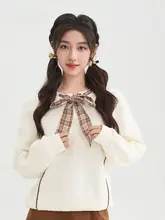 春にぴったり！ボーダーデザインのカジュアルパーカー【ゆったりシルエット・リボン付き・女性用】（セットアップ対応）