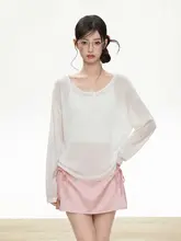 UVカットパーカー レディース 長袖Tシャツ ヘンリーネック ホワイト 薄手 シースルー ルーズ 羽織り 夏 紫外線対策「IFSAWX」