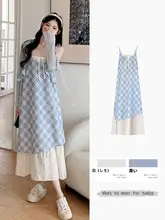 大きいサイズの優雅なチェック柄ドレス【春夏用・カーディガン付き・キャミソールスタイル】（セットアップ対応）