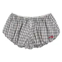 グレーのAラインフラワーボトムショートパンツ【女性用・夏用・チェック柄・極上の柔らかさ】（セットアップ対応）