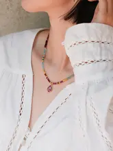 新中式デザインのペンダントネックレス【天然碧玺ビーズ・民族風】