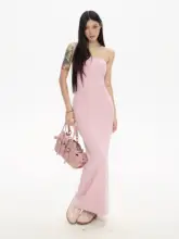 ブラックとピンクのビスチェドレス【夏用・極上の柔らかさ・カップ付き・タイトフィット】