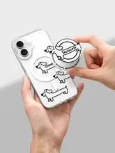 透明なマグネット式ダックスフンドデザインのスマホケース【iPhone対応・衝撃吸収・かわいいスタンド機能】