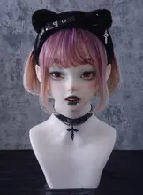カチューシャ 猫耳 ファー ハンドメイド クロス ゴシック ダーク サブカル