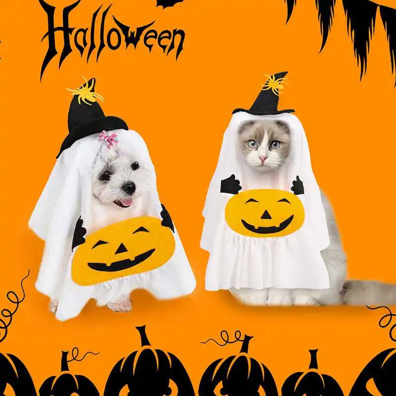ハロウィン用犬用コスチューム パンプキン＆ゴーストデザインの写真撮影対応セット