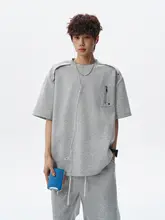 夏用 メンズ アスレチックTシャツ【解構デザイン・短袖】と ダイナミックパンツ【ウエストゴム・紐付き】（セットアップ対応）
