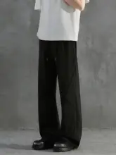 黒のストレートパンツ【高腰・微フレア・カジュアルスーツ】（セットアップ対応）