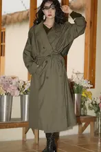 ロングコート 荒野の緑 精巧な質感 幅広でリラックス