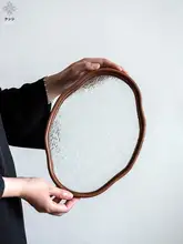ガラス製の海棠模様の茶托盤【竹製・シンプルデザイン・ティールームやフルーツ用】