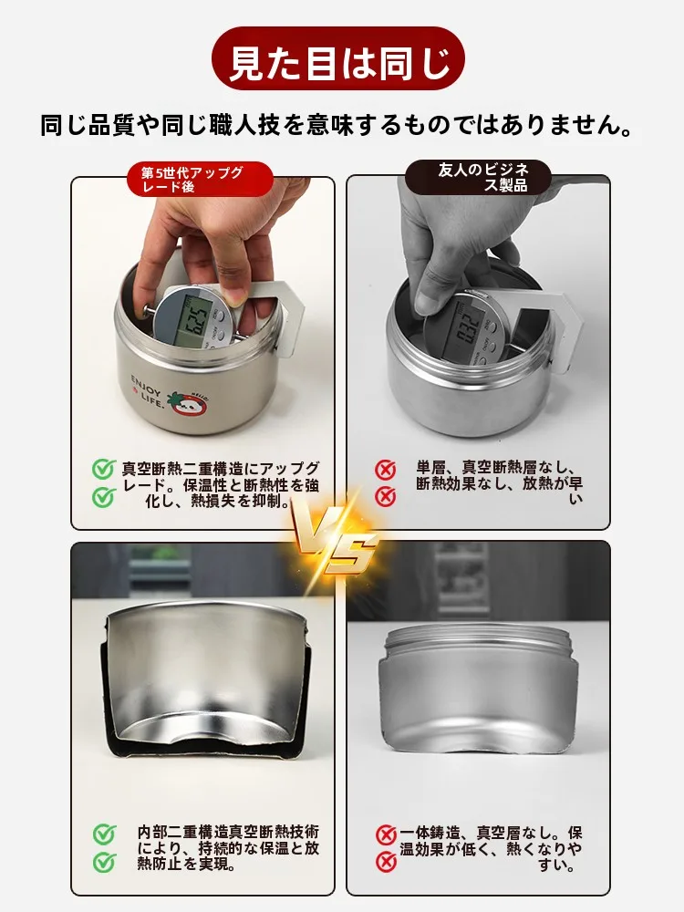 コンパクト保温弁当箱：長時間保温機能で学生やビジネスマンに最適な304ステンレス製密閉容器