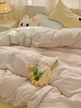 おやすみ猫デザインのコットン製4点セット【水洗い可能・ベッドカバー・シーツ付き】