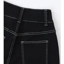 ブラックストレート微フレアデニムパンツ【秋冬用・大きいサイズ・ゆったり・レディース】（セットアップ対応）