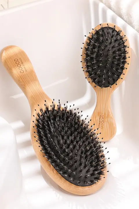 ヘアブラシ レディース 猪毛 エアクッションブラシ 静電気防止 絡まり防止 なめらか 携帯用 コンパクト ミニブラシ
