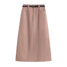 洗練されたデザイン！ハイウエストピンクAラインスカート【春夏用・ひざ丈】（セットアップ対応）