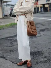 花吉 K250 レディース ハイウエスト ストレートパンツ【ホワイト・微ストレッチ・9分丈】