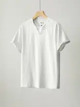 デュアルカラーのショートスリーブTシャツ【メンズ・接ぎ合わせ・夏用・襟デザイン】（セットアップ対応）