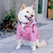 防風防雨のピンク犬用レインコート【厚手・大犬用・イギリス風】