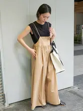 レトロデザインのハイウエストオーバーオール【フィット・背面ストラップ】（セットアップ対応）