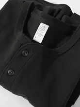 ヘンリーネックTシャツ ユニセックス 長袖 コーマコットン 無地 ブラック 厚手 ルーズ インナー UVカット カジュアル