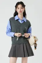 学院風シャツとニットベスト重ね着スタイル【春の新作・プリーツスカート・セットアップ対応】