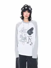 カートゥーンストライプのラグランスリーブTシャツ【春用・ゆったりデザイン】