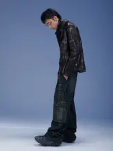 オリジナルデザインのレトロストレートブラックデニムパンツ