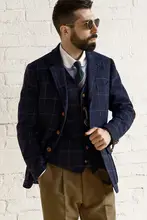 秋冬用レトロスタイルの英国羊毛ツイードジャケット【チェック柄・レザー留め具】
