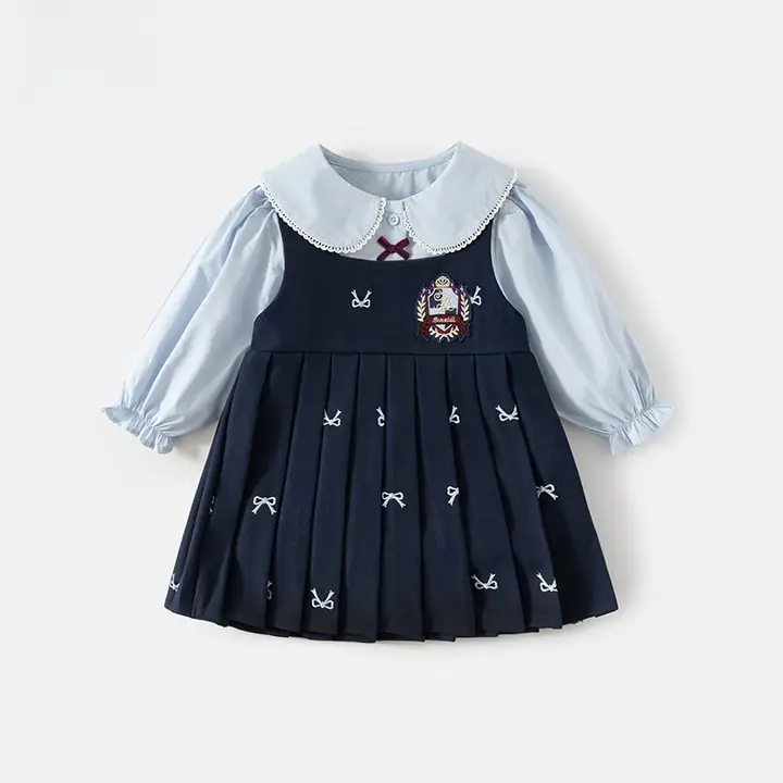 秋用子供用プリーツワンピース【学院風・春秋向け・女の子】（セットアップ対応）