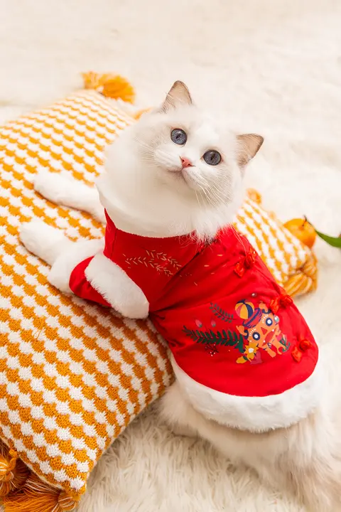 猫用秋冬用暖かい唐装【新年祝い・保温性・デザイン衣装】