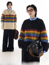 カラフルなボーダー柄ニットセーター【秋冬用・極上の柔らかさ・ユニセックス】（セットアップ対応）