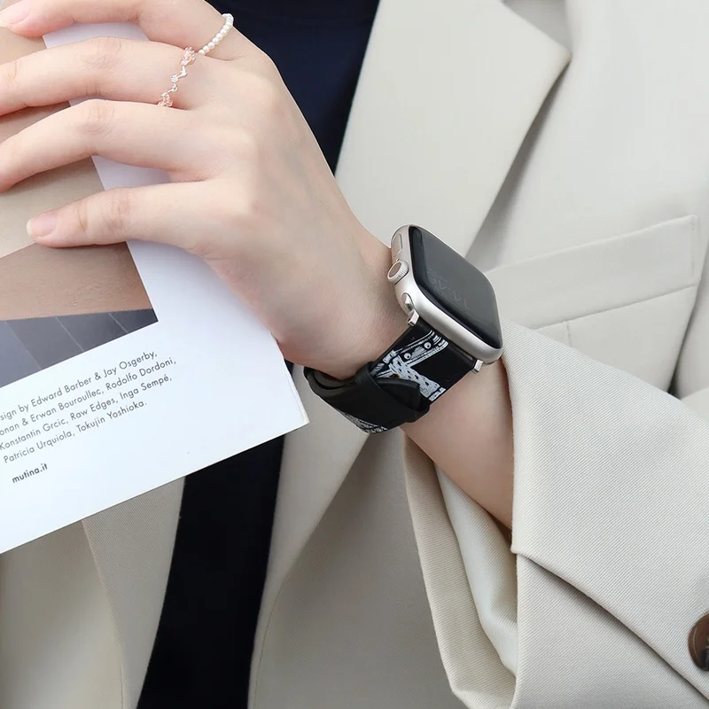Apple Watch用ソフトレザー腕時計バンド【男女兼用・通気性・新しいデザイン・41mm／44mm対応】（セットアップ対応）