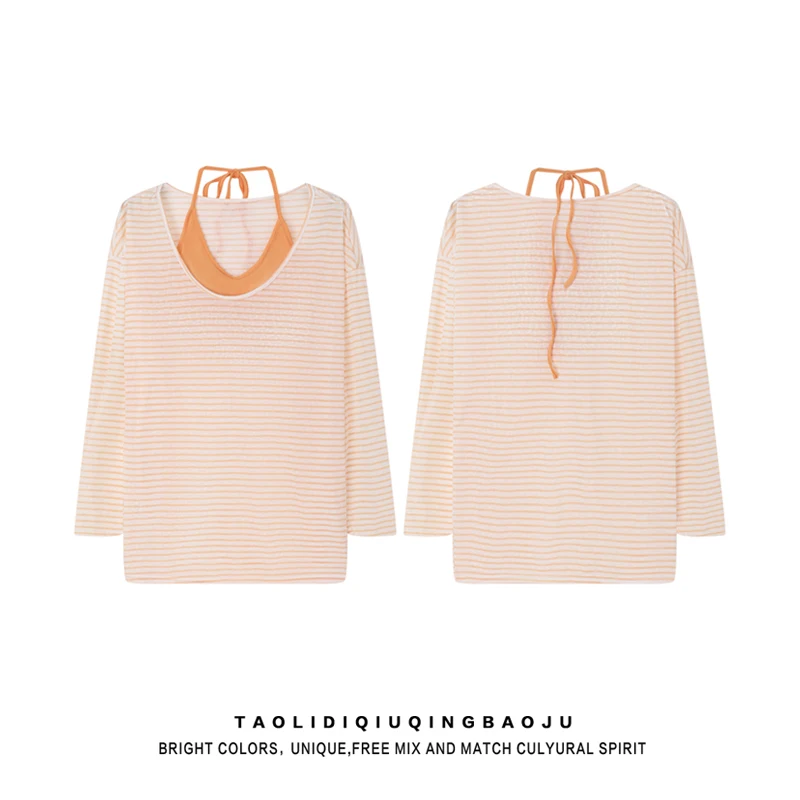「tシャツ ロンt 重ね着 レディース」で失敗しない着こなしは？多巴胺オレンジストライプTシャツのリアルな使い方