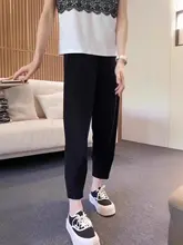 ブラック九分丈アイスシルクカジュアルパンツ【秋用・ハイウエスト・フィット】