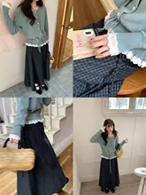 レトロチェックデザインのハイウエストAラインスカート【長款・春夏用・バンド付き】（セットアップ対応）