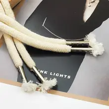 極上の柔らかさの白色フード付きスウェットロープ【円形編み・金属タッセル付き・ウエスト用】