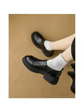 本革製 厚底ローファー【春秋用・ブラック・柔らかいソール】