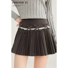 リボンデザインのレース付きAラインプリーツスカート【秋冬用】