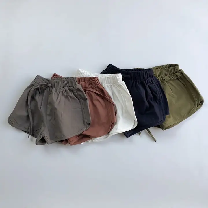子供用無地デザインのリボン付きショートパンツ【コットン製・韓国風・男女兼用・フィット】（セットアップ対応）